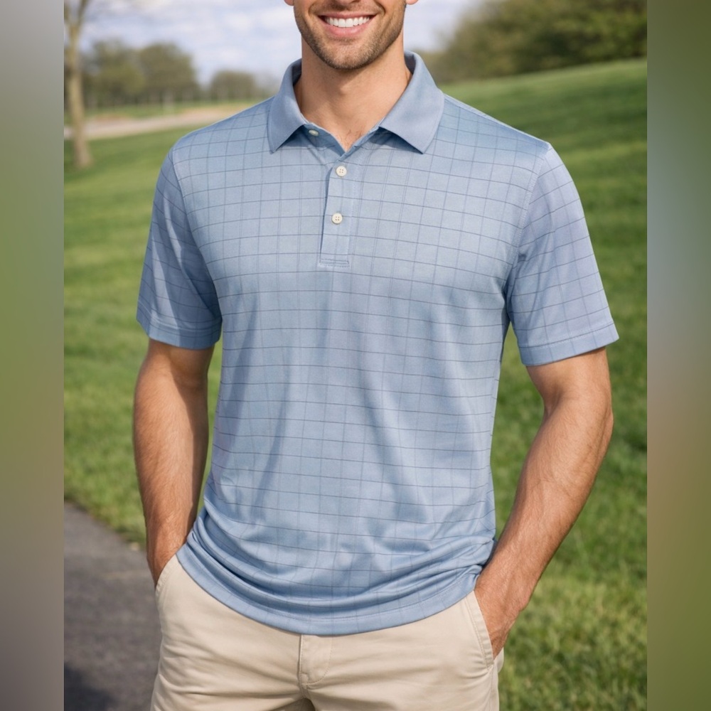 -TIGER WOODS *TW* "Big and Tall" Golf Polo Lt Blue w/Thin Stripes Mens Shirt XXL